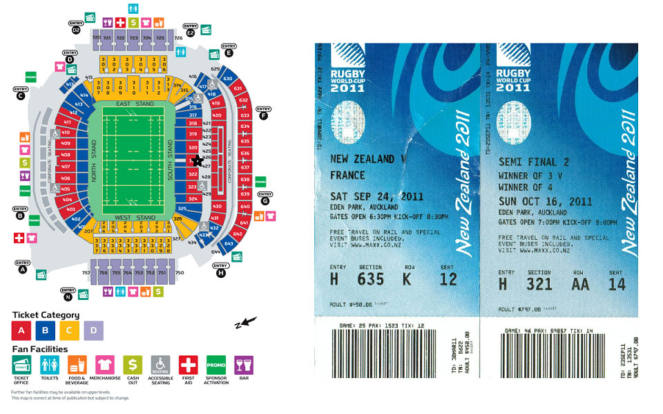Map of Eden park and copy of ticket stubs Map of Eden park and copy of ticket stubs